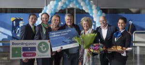 Jonne Michielse (Transavia), Daphne Ketel (Transavia), Anniek Nijs (Disma Reizen), Roland Huijbregts, Christina Smeets ( 5 miljoenste passagier), Flip Estourgie (Commercieel directeur Eindhoven Airport), Jill van der Walle (Opvallers)