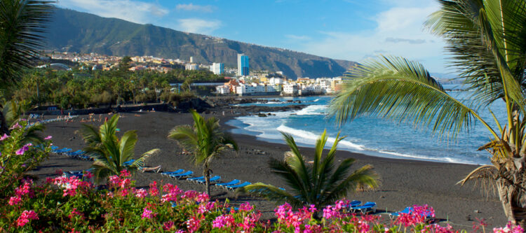 Playa Jardin, Puerto de la Cruz, Tenerife, Spanje.